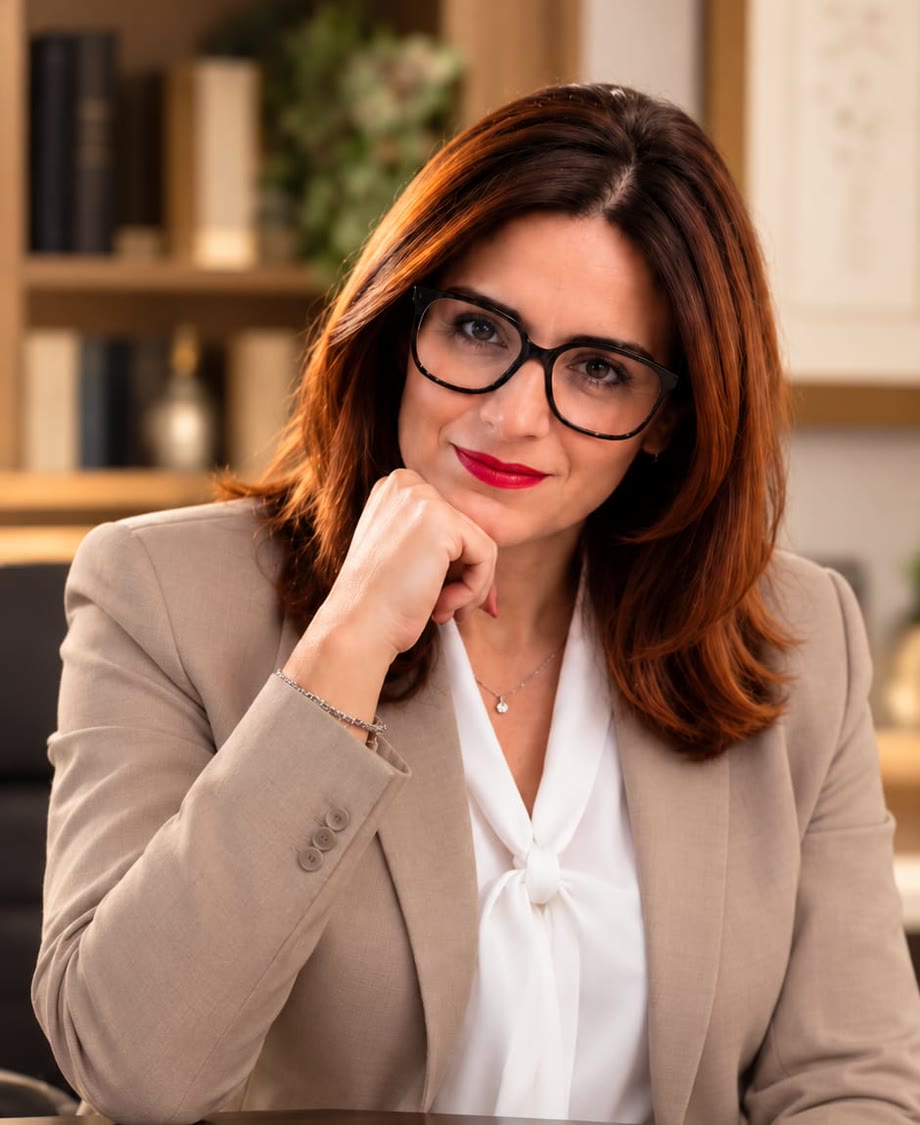 Avvocato Alessia Zitelli seduta alla scrivania del suo studio legale ad Augusta (SR)